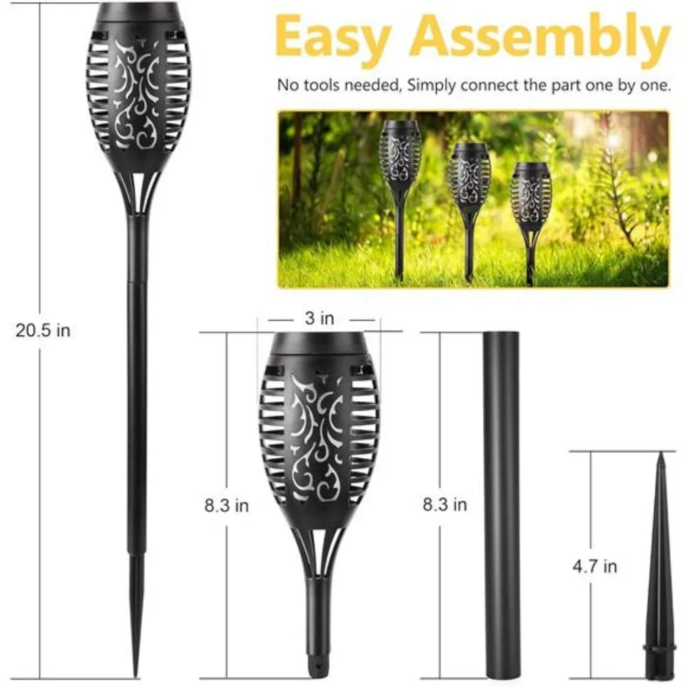 Purple Solar Halloween Lights, 12 Pack Solar Torch Lights with Flickering Flame